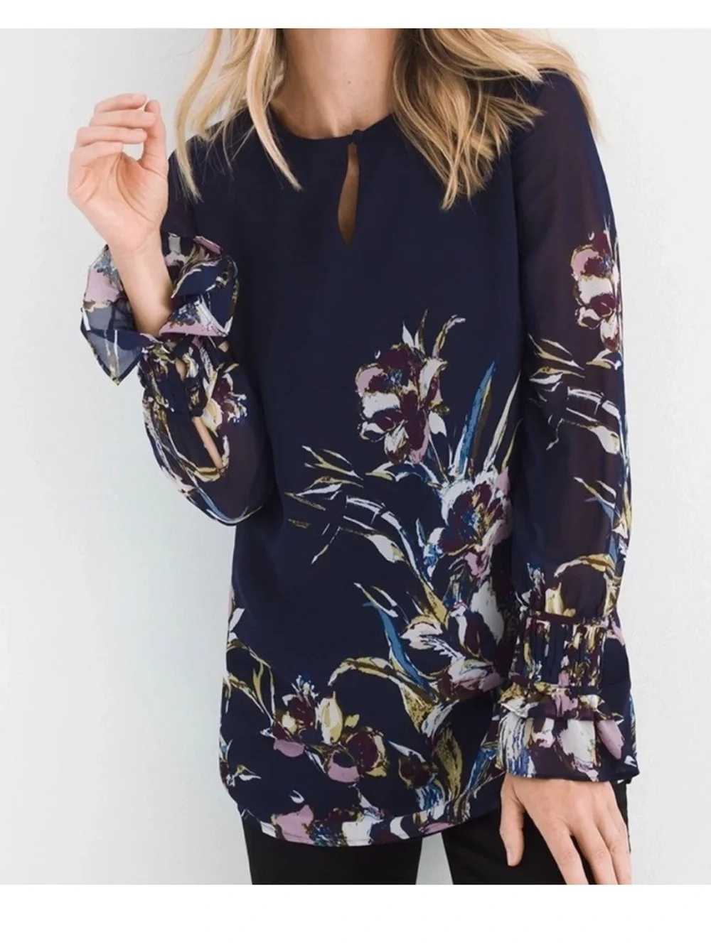 Chicos Birds Of Paradise Printed Blouse Top Size 4 US 20/22 XXL Fairy Floral - Picture 2 of 11